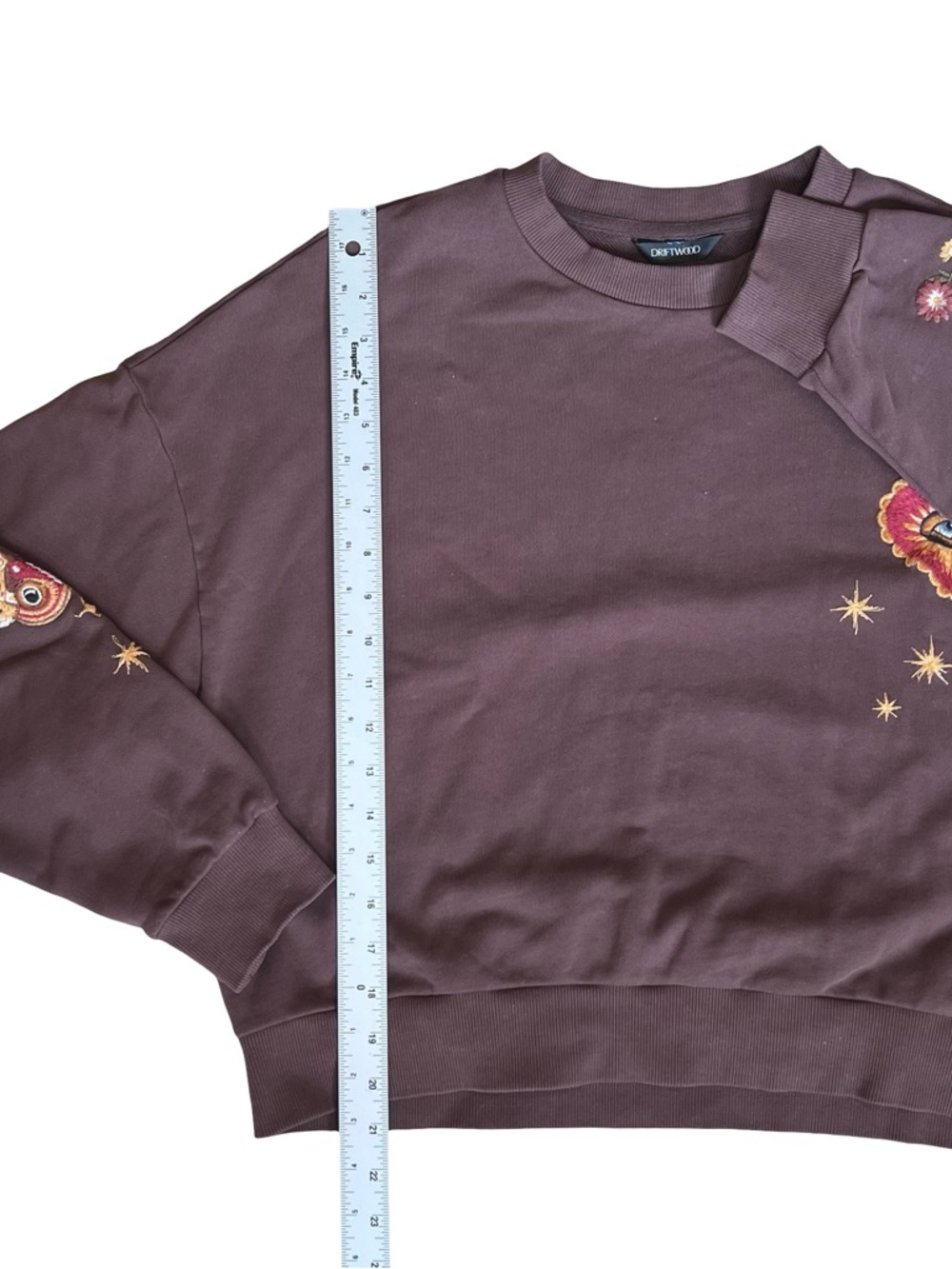 Anthropolgie Driftwood Hallucination Teddy Brown Embroidery Sweatshirt Size S - Picture 13 of 14